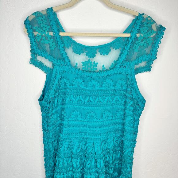 NWT Anthropologie Yoana Baraschi New Light Embroidered Teal Turquoise Dress 14 - Picture 10 of 16